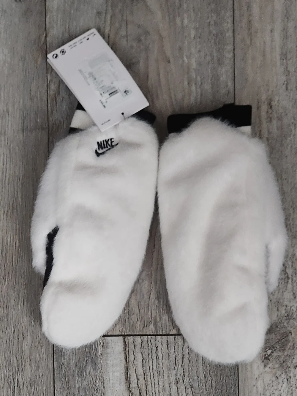 Nike White Fleece Mittens (Women's)- Black Accents